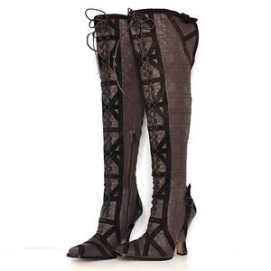 NEW Dior Retro Vintage Cannage Over The Knee Laceup Heeled Boots 37